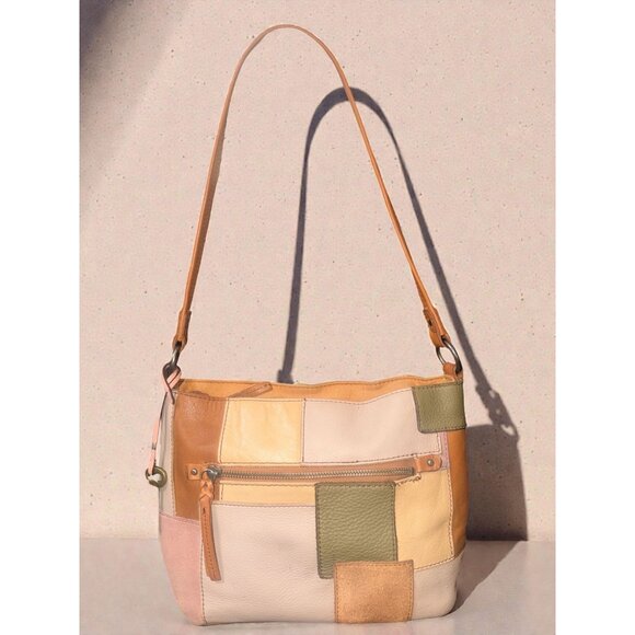 The Sak Handbags - The Sak Indio Patchwork Hobo Pink Tan Mixed Leather Shoulder Bag Bohemian Boho
